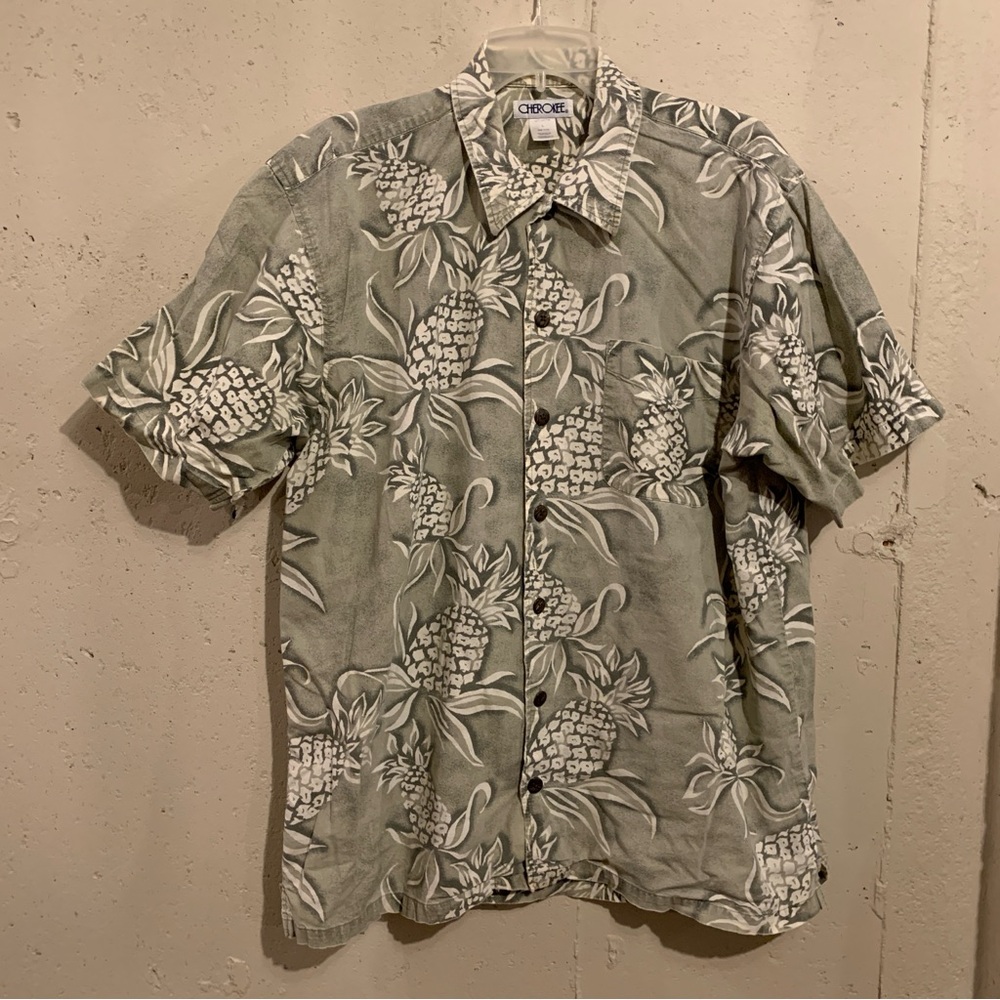 Pineapple Hawaiian Shirt Short Sleeve Top Button Down Size Large Cruise Beach